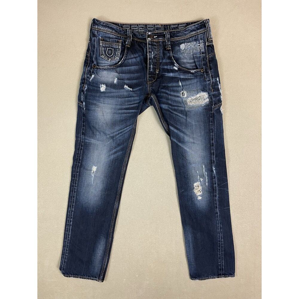 883 Police Jeans Mens 32 Blue Black Motello Distressed Straight Leg Slim Fit